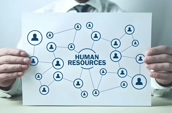 Human resources solutions concept showing workforce network and employee management connections
