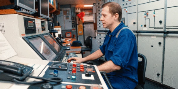 Marine engineer operating ship control-room equipment for Al Saqib Recruitment Agency